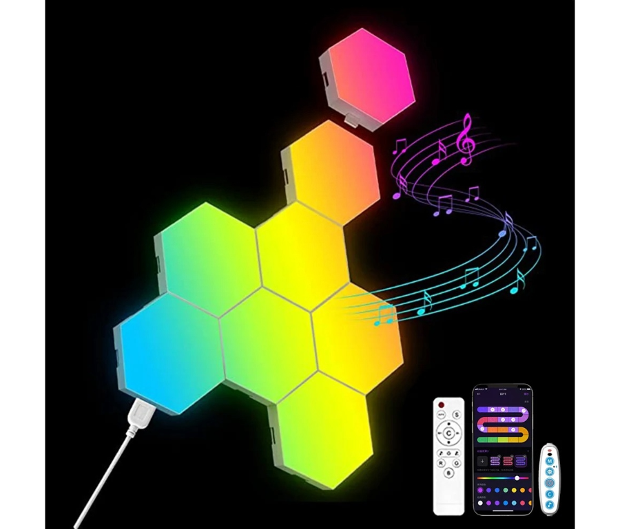Applique murale LED hexagonale modulaire avec synchronisation musicale USB