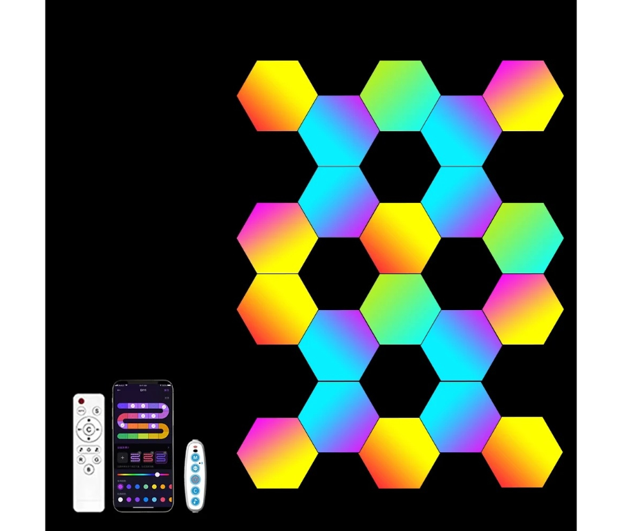 Applique murale hexagonale LED RGB avec télécommande et application