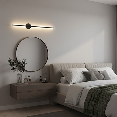 Applique murale led au dessus d'un mirroir dans une chmabre