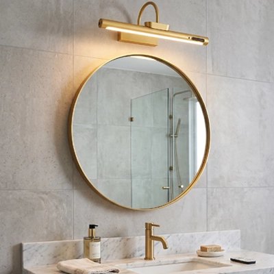 Applique murale salle de bain dorée miroir rond doré marbre