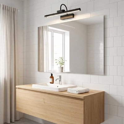 Applique murale salle de bain noire style scandinave carrelage blanc